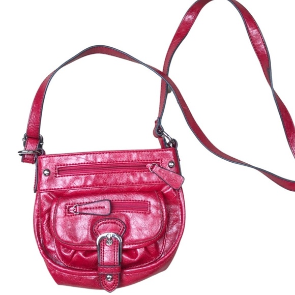 Axcess Red Faux Leather Women’s Crossbody Buckle Handbag Purse - Picture 4 of 14